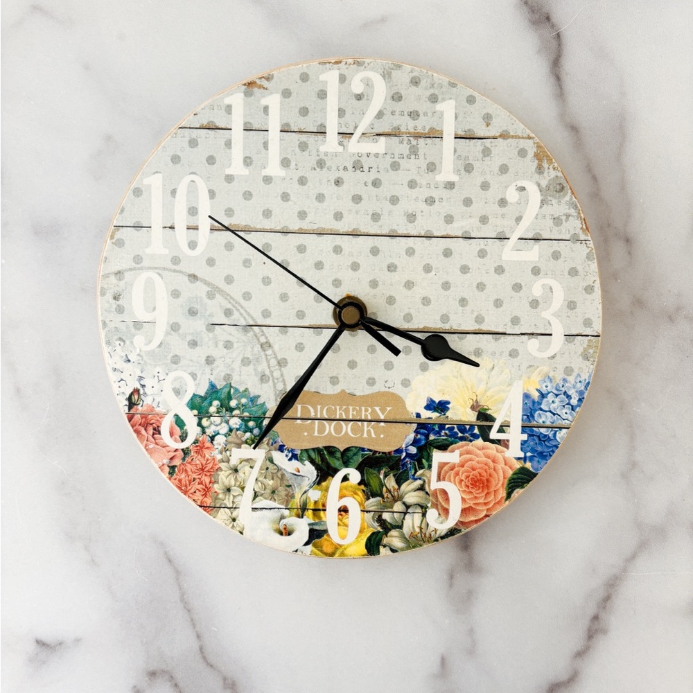 8” Wall Clock Handmade Wooden Clock with Floral Design Made in Denmark